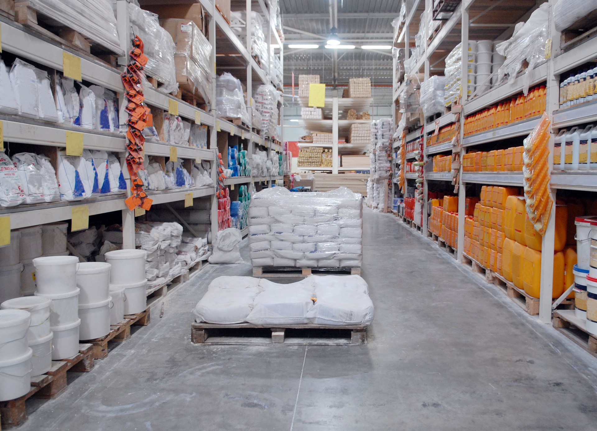 Warehouse with shelves full of building materials